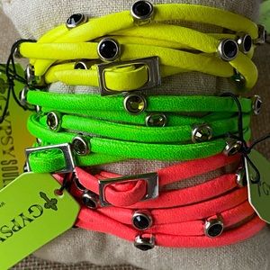 NWT Set of 3 Neon Leather Stud Wrap Bracelets